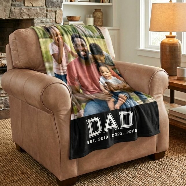 Dad Established Years Black Bold Photo Fleece Blanket (Creator Uploaded)