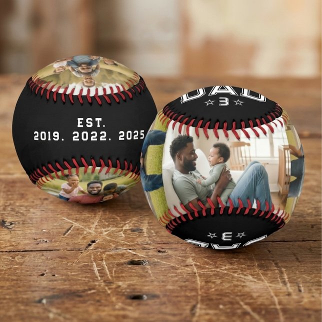 Dad Established Years Bold Black 3 Photo Baseball (Creator Uploaded)
