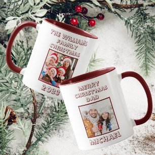 Dad Family Christmas Photo Maroon & White Mug