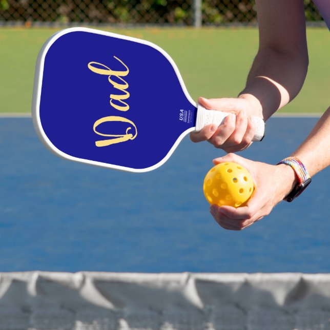 DAD Fancy Script Vibrant Royal Blue Background Pickleball Paddle (Insitu)