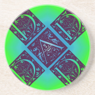 Dad Fancy Text Blue and Green Coaster