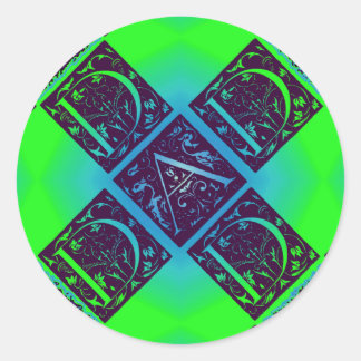 Dad Fancy Text Green Blue Background Classic Round Sticker