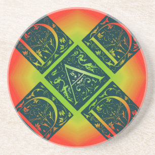 Dad Fancy Text Orange and Yellow Coaster