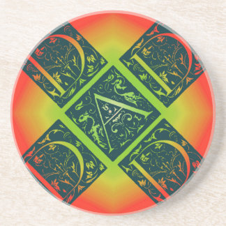 Dad Fancy Text Orange and Yellow Coaster
