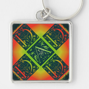 Dad Fancy Text Orange and Yellow Key Ring