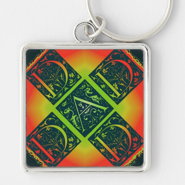 Dad Fancy Text Orange and Yellow Key Ring (Front)