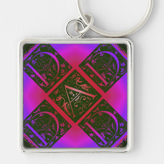 Dad Fancy Text Purple and Blue Key Ring (Front)