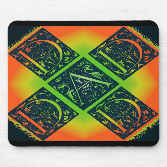 Dad Fancy Typography Pattern Black & Orange Mouse Mat (Front)