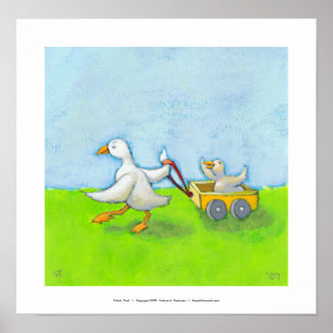 Dad - Father daddy duck baby in wagon cute fun art Poster
