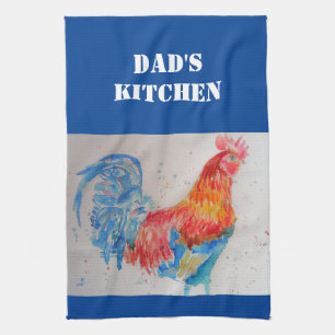 Dad Father Watercolor Red Rooster Kitchen Towel