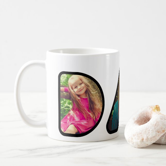 Dad Father's Day Black Photo Collage Coffee Mug (With Donut)