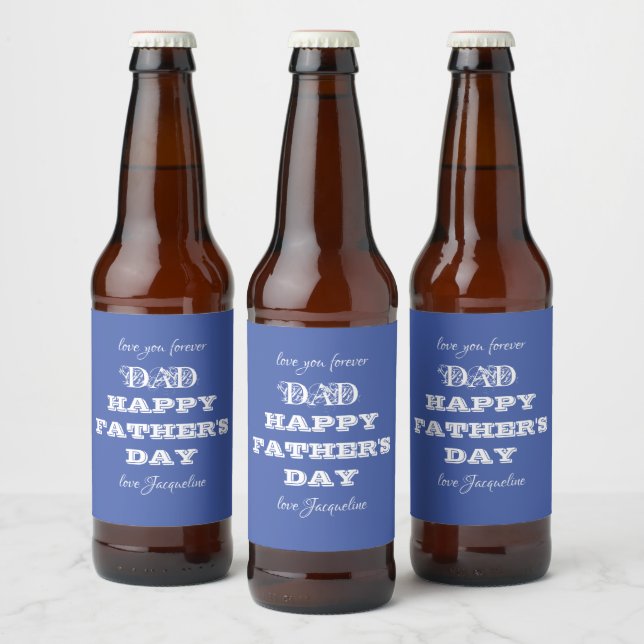 Dad Father's Day Personalised Name Modern Cute Beer Bottle Label (Bottles)
