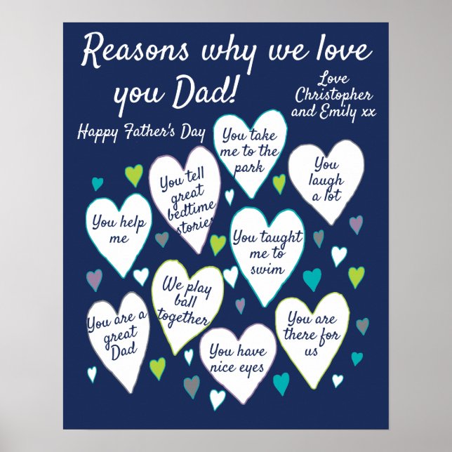 Dad Fathers Day Reasons We Love Gift Poster (Front)