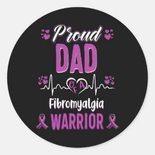 Dad Fibromyalgia Warrior Awareness Ribbon Purple  Classic Round Sticker