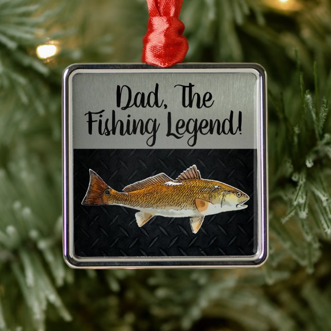Dad Fishing Legend Redfish Fisherman Angler Fish Metal Tree Decoration (Tree)