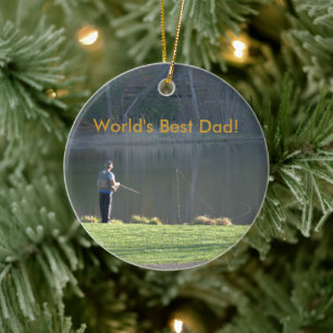 Dad Fishing Pond Park Pink Trees Reversible Ceramic Tree Decoration