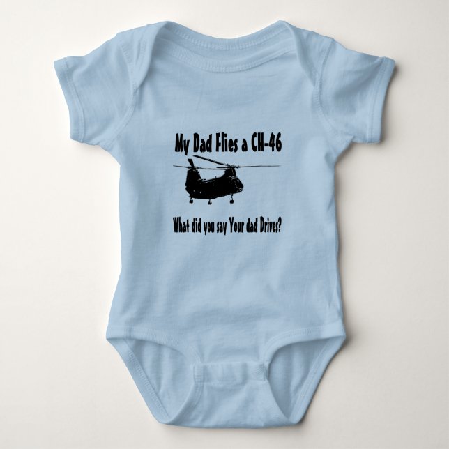 Dad Flies a CH 46 Helicopter Baby Bodysuit (Front)