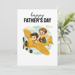 Dad Flying Aeroplane Clouds Cute Happy Father's Da Card