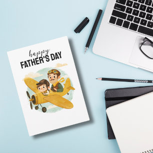 Dad Flying Aeroplane Clouds Cute Happy Father's Da Card