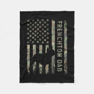 Dad French Bulldog Boston Terrier Camo Usa Flag  Fleece Blanket