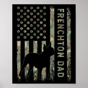 Dad French Bulldog Boston Terrier Camo Usa Flag  Poster