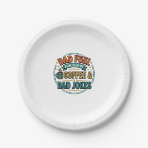 Dad Fuel Coffee and Bad Jokes Vintage Shirt Design Paper Plate