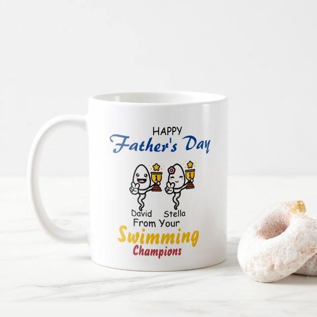 Dad Funny swimmer Sperm Father Swimming Champions  Coffee Mug (With Donut)