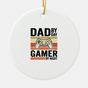 Dad Gamer Vintage Controller T-Shirt Design_1 Ceramic Tree Decoration