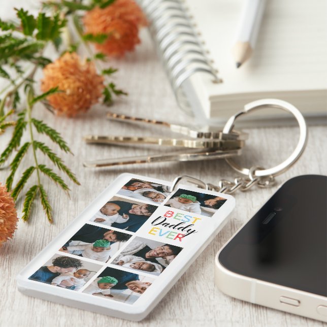 Dad Gift 7 Photo Collage Best Daddy Ever Key Ring (Front Right)