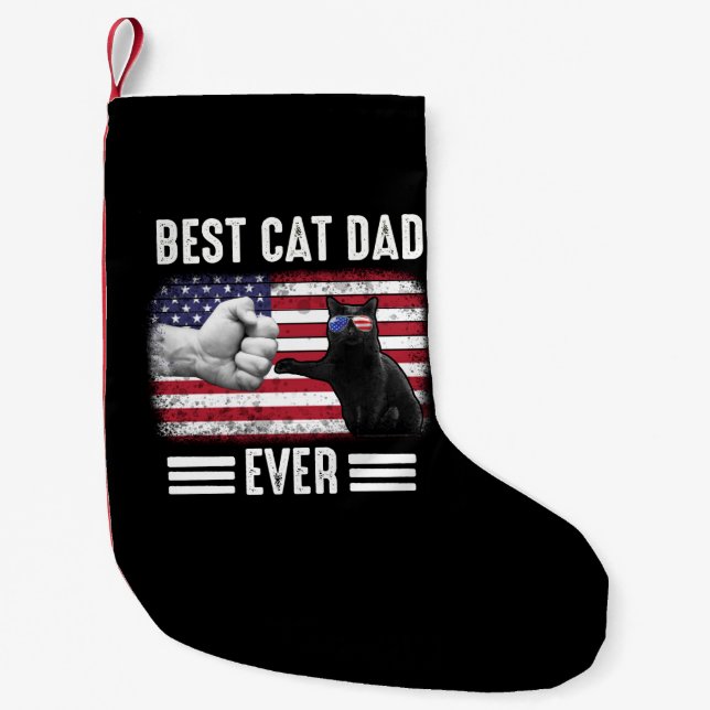Dad Gift | Best Cat Dad Ever Flag USA Small Christmas Stocking (Front)