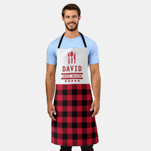 Dad Gift Grill Master BBQ Plaid Personalized Apron