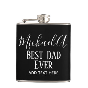 DAD Gift Personalised Classic Black White Hip Flask