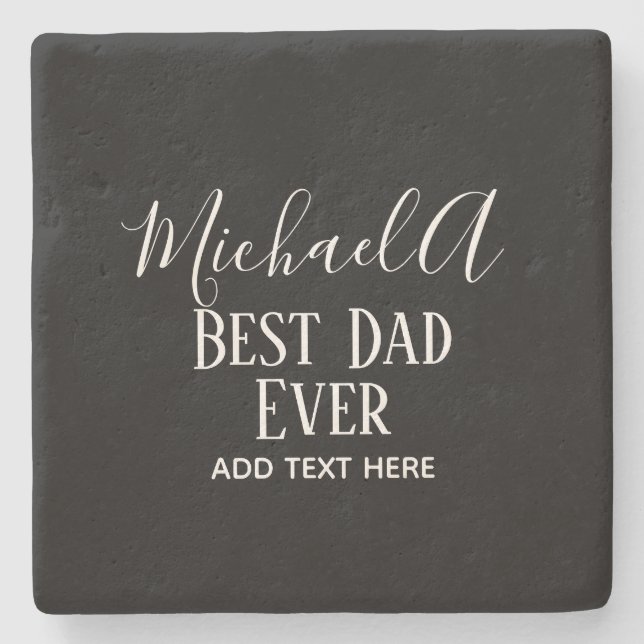 DAD Gift Personalised Classic Black White Stone Coaster (Front)