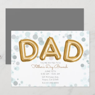 DAD Gold Balloons Father's Day Brunch Modern Grey Invitation