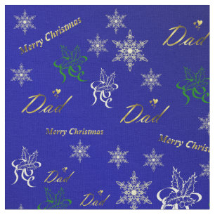dad golden happy christmas text in blue fabric
