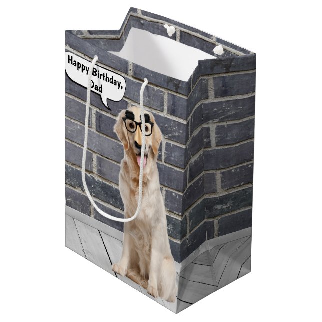 Dad Golden Retriever with Moustache Mask Medium Gi Medium Gift Bag (Front Angled)