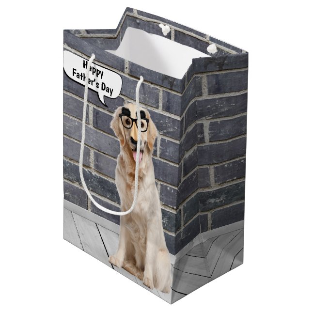 Dad Golden Retriever with Moustache Mask Medium Gift Bag (Front Angled)