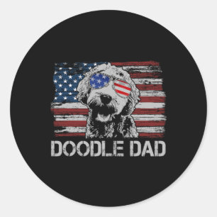 Dad Goldendoodle Dog American Flag 4th Of July Classic Round Sticker