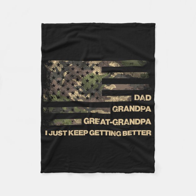 Dad Grandpa Great Grandpa Camo Flag Fathers Grandp Fleece Blanket (Front)
