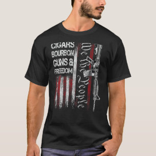 Dad Grandpa Us Flag Cigars Bourbon Guns Freedom (O T-Shirt