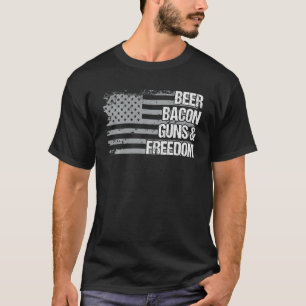 Dad Grandpa Veteran Us Flag Beer Bacon Guns Freedo T-Shirt