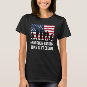 Dad Grandpa Veteran Us Flag Bourbon Bacon Guns Fre T-Shirt