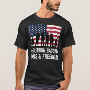 Dad Grandpa Veteran Us Flag Bourbon Bacon Guns Fre T-Shirt