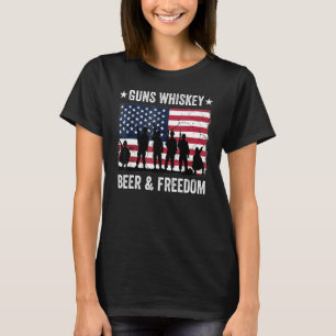 Dad Grandpa Veteran Us Flag Guns Whiskey Beer Free T-Shirt