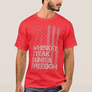 Dad Grandpa Veteran US Flag Whiskey Steak Guns Fre T-Shirt
