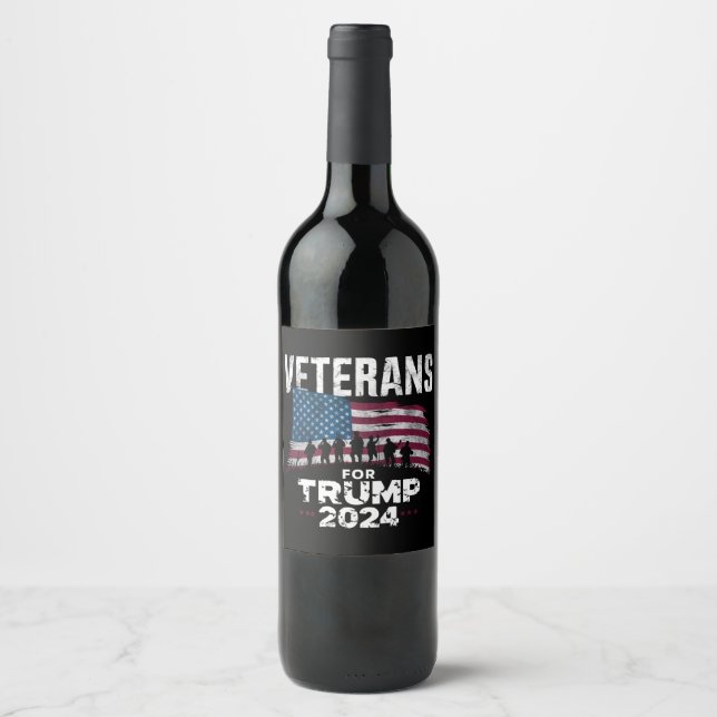 Dad Grandpa Veterans For Trump 2024 American Flag  Wine Label (Front)