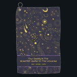 Dad Greatest Golfer Universe Personalised Golf Towel<br><div class="desc">Unique,  cute and cosmic celestial doodles pattern on a black background with "Our Daddy Is The Greatest Golfer In The Universe"  and is easily personalise with your family name(s) in popular space typography.  Great gift for Father's Day or Dad Birthday.</div>