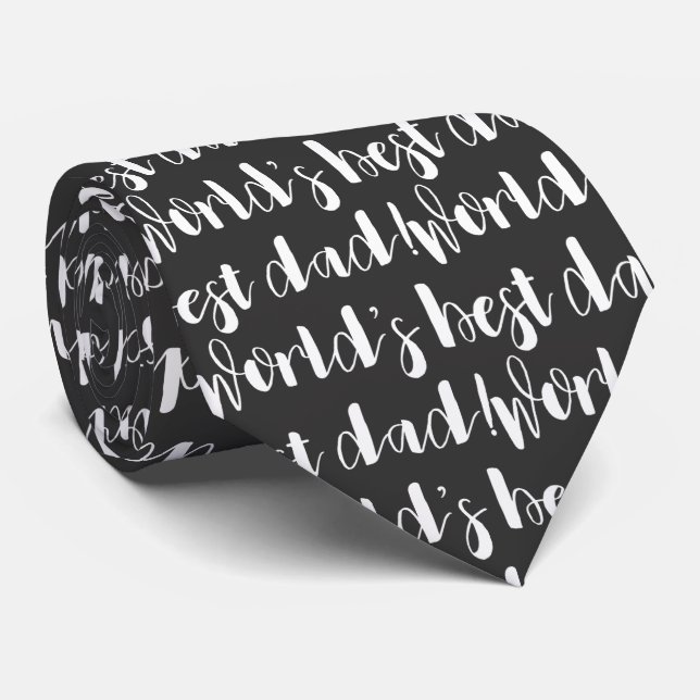Dad Grey and White World's Best Dad Typography Tie (Rolled)