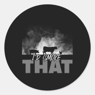 Dad Grilling Bbq Apparel - I'd Smoke That Cow Pig Classic Round Sticker