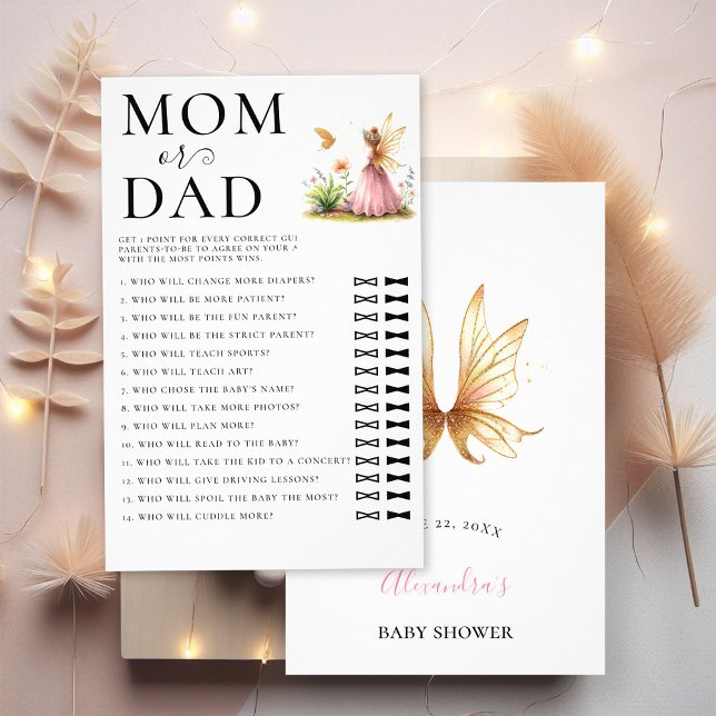 Dad Guess Who Baby Shower Game Fairy Princess Flyer (baby girl shower guess who game fairy princess pink gold lgbt)